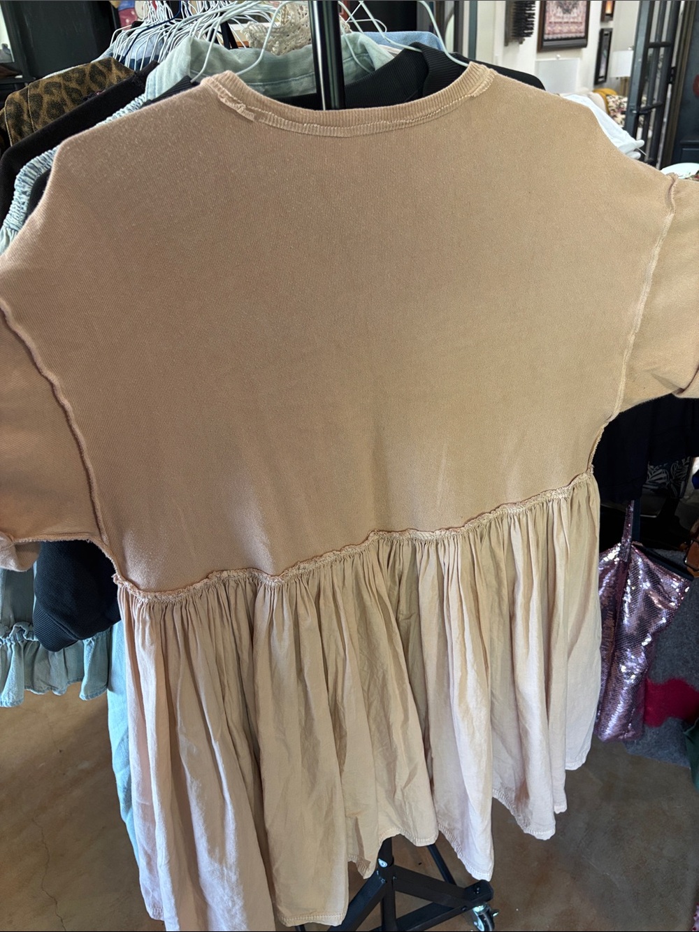 Women’s Relaxed Fit Blush Pink Babydoll Top - Picture 3 of 3